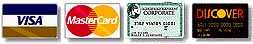 We accept Visa, Mastercard, American Express and Discover